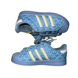 Adidas Kids Blue Sneakers with Yellow Stripes